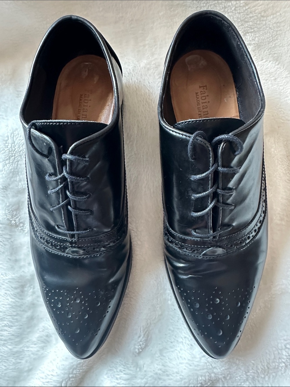 FABIANELLI Women’s Black Patent Leather Brogue Dress Shoes Sz 10 Classic Luxury - Picture 4 of 11